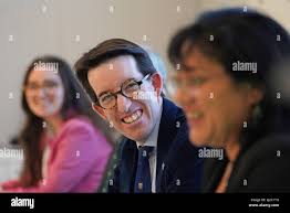 Left-right) Tamsin McCleod, Falkland Islands Junior Ambassador, Richard  Hyslop, Falkland Islands Representative UK & Europe and Leona Roberts MLA,  Falkland Islands Government during a press conference for the opening of  the Falklands