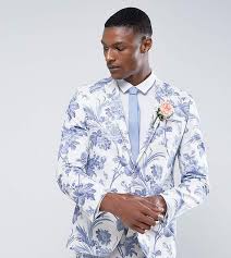 Black And White Floral Suit Harry Styles Asos Tall Wedding Skinny Suit Jacket In Blue And White Cotton Floral Print Skinny Suits Blue And White Latest Fashion Clothes