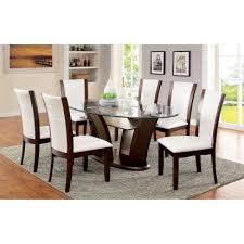Furniture Of America Lavelle 7 Piece Tempered Glass Top Dining Table Set White Glass Top Dining Table Luxury Dining Room Dining Table