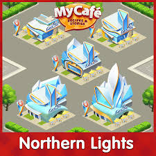 Northern Lights Township Structures Level 1 5 Mycafe Mycafegame Northern Lights Art Northern Lights Painting Cafe