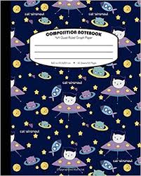Black And White Primary Composition Book Cat In Space Notebook Composition Notebook Graph Paper Exercise Book