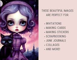 Aquarell Wunderlich Purple Night Clipart Big Eyed Girl Art JPG Digitales  Bild Downloads für die Kartenherstellung Scrapbook Junk Journal  Papierhandwerk