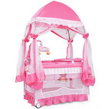 Amazon Com Baby Joy 4 In 1 Pack N Play Nursery Center With Bassinet Changing Table Mesh Net Foldable Baby Infant Bassinet Bed With Cute Whirling Toys Wheels Brake Oxford Carry