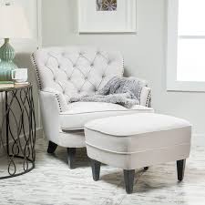 Amazon Com Alfred Tufted Grey Fabric Club Chair Kitchen Dining Chair And Ottoman Set Contemporary Lounge Chair And Ottoman