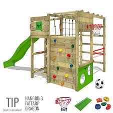 Auf diesem kletternetz werden die kleinen zum klettermaxe kontaktieren sie uns: Fatmoose Klettergerust Fitframe Fresh Xxl Kletterturm Spielturm Fur Den Garten Mit Wackelbrett Verschiedenen Kletterleitern Kletternetz Und Apfelgruner Rutsche Spielhaus Kinder De