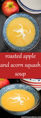 Roasted Apple And Acorn Squash Soup Is So Easy To Make Smooth And Comforting It S A Perfect Bowl Of Fall Goodness V Acorn Squash Soup Roasted Apples Recipes