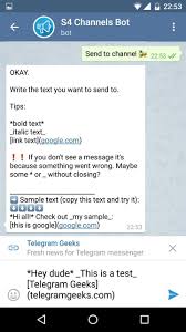 How to send file via telegram? S4 Channels Bot Your Channel Manager To Send Formatted Text Telegram Geeks