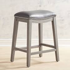 Halsted Petwer Vegan Leather Backless Counter Stool With Stone Gray Wood Pier 1 Imports Backless Bar Stools Counter Stools Backless Counter Bar Stools