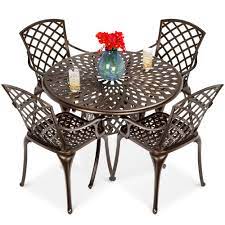 Maybe you would like to learn more about one of these? Best Choice Products 5 Piece All Weather Cast Aluminum Patio Dining Set W Chairs Umbrella Hole Lattice Weave Design Walmart Com Walmart Com