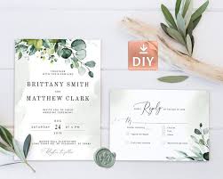 Lovely Wedding Invitation Template With Watercolor Eucalyptus Greenery Instant Download Editable Printable Boho Templett Suite Wedding Invitation Templates Diy Wedding Invitations Templates Wedding Invitations