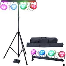 Amazon Com Dragonx 4 Bar Led Dj Stage Lighting Package Rgb Portable Par Can Kit Spotlight With Stand Sound Activated Flex Wash Light Party System Gig Bars 108w Musical Instruments