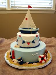 Nautical Theme Two Tier Buttercream With Fondant Accents Pastel De Barco Pastel De Cumpleanos Chico Tortas De Shower De Bebe