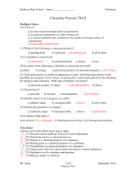 Each has four possible answers. Chem Practice Test 1 Answer Key
