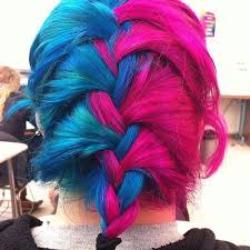 Half Hot Pink Half Blue Hair Pink Hair Blue And Pink Hair Hair Color Pink
