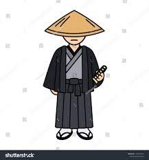 Cartoon Samurai Character Drawing In Traditional Kimono And Straw Hat Japanese Warrior With Katana Sword Is Samurai Drawing Warrior Drawing Character Drawing