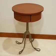 Two drawers gives extra value and space. Antique Wooden Round Side Table With Wood Drawer And Metal Stand Furniture Tables Chairs On Carousell