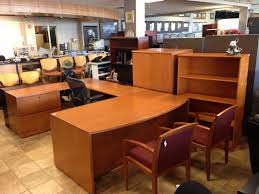 Cherry Hardwood Veneer 5 Piece U Shape Office Suite 950 Used Office Furniture Cherry Hardwood