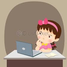 Children using computers free vector. Thinking Child Students Girl Thinking With Laptop Stock Vector Crushpixel