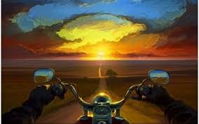 Gun Batimana Suren Motorcu 3d Duvar Posteri Duvar Kagidi Marketi Com Da Tablolar Dijital Boyama Sanatsal Resimler