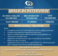 The normal interview or a walk in interview are the same. Walk In Interview For Imdaad Facilities Management 9 Positions Gulf Careers