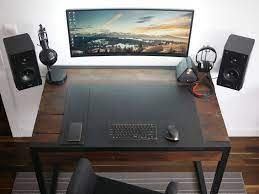 my highly minimal home office home office setup computer desk setup desk