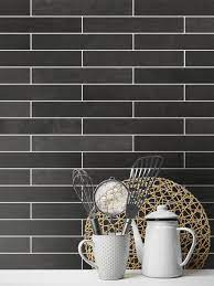 Before this kitchen had boring white tile, but added black vinyl gives the appearance of a tiled pinwheel pattern. Black Dark Gray Slate Mosaic Kitchen Backsplash Tile Backsplash Com