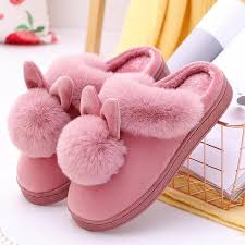 Women Home Slippers Rabbit Ears Slip On Soft Soled Winter Warm House Shoes Winter Slippers Animal Slippers Soft Slippers