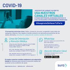 ¿le interesa afiliarse a eps sura o es afiliado/beneficiario y desea conocer los pasos para gestionar servicios por en el segundo, debe seleccionar la eps (seleccione el logo de eps sura) y para. Eps Sura On Twitter Conoce Los Canales Virtuales Que Tenemos A Tu Disposicion Para Recibir Atencion En Caso De Presentar Sintomas Relacionados Con El Covid19 Aseguratedehacertuparte Https T Co Dxdws02id5