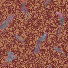 Elevate the look of your room when you add this black and gold bird watching removable wallpaper to your home, carefully printed with metallic gold detail. Versace Barocco Birds Burgundy Gold Metallic Wallpaper 37053 4