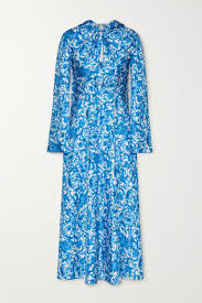 Light Blue Tie Neck Printed Silk Midi Dress Valentino Net A Porter