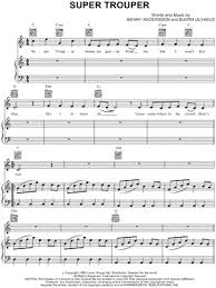 Super trouper beams are gonna blind me but i won't feel blue like i always do 'cause somewhere in the crowd there's you i was sick and tire. Abba Super Trouper Sheet Music In C Major Transposable Download Print Sku Mn0085899