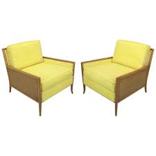 Pair Of Walnut And Yellow Haitian Cotton Lounge Chairs After Th Robsjohn Gibbings In 2020 Chair Lounge Chair Leather Sofa