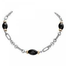 David Yurman Onyx Bijoux Figaro Chain Necklace In 18k Sterling Silver