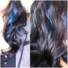Blue Peek A Boo Highlights By Sonia Yelp Hair Styles Hair Long Dark Hair