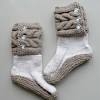 Cable knit and diamond knit patterns, can be worn above or below the knee, fold over cuff, super soft material. 1