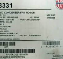 NEW US MOTORS KA55HXKGE-8331 FAN MOTOR 1/4HP 380/420/460V 1350/1625 8331