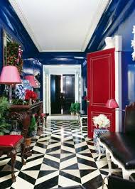 Red Door Black White Tile Floor Blue Walls In Other Words Fabulosity Lacquered Walls Floor Design Blue Rooms