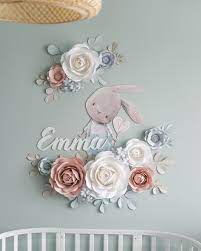 Nursery Wall Decor Paper Flowers Name Sign Baby Room Wall Art Animal Kids Decor Paper Flowers Paper Flowers For Kids Paper Flower Wall