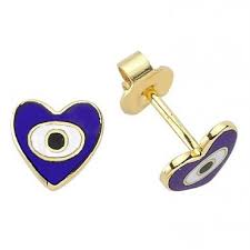 14 Ayar Altin Kalp Gozu Mineli Kupe Ge28401 Evil Eye Enamel Earring Goruntuler Ile Kupe Taki Urunler