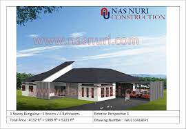 Pelan lantai rumah banglo setingkat 4 bilik design rumah terkini. Pelan Rumah Banglo 1 Tingkat 5 Bilik Tidur 4 Bilik Air 5221 Kps