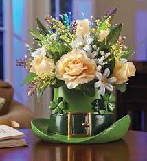 Fiber Optic St Patrick S Day Floral Centerpiece From Collections Etc St Patrick S Day Decorations St Patricks Decorations Floral Arrangements