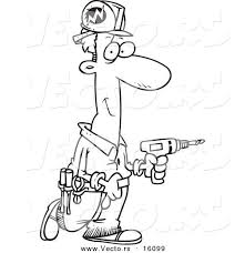 Vector Of A Cartoon Male Electrician Carrying A Drill Outlined Coloring Page Drawing By Ron Leishman 16099 Drawings Cartoon Man Coloring Pages