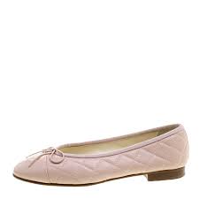 Chanel Light Pink Quilted Leather Cc Bow Ballet Flats Size 36