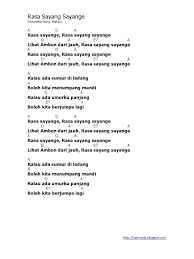 Kumpulan lirik lagu indonesia terbaru, lirik lagu peterpan, lirik lagu ungu, lirik lagu gigi, lirik lagu slank, lirik lagu iwan fals, lirik lagu cokelat, lirik lagu rasa sayang sayang hey. Kumpulan Artikel Bermanfaat Dan Ilmu Pengetahuan Lirik Lagu Rasa Sayange Maluku Song