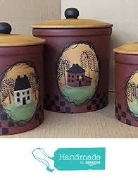 Black And White Checkered Canister Set Colonial Farmhouse Style Antiqued Checkered Saltbox House Willow Tree Italian Stoneware Canister Set From Rustic Country Kitchens Primitive Decorating Handmade