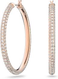 Amazon Com Swarovski Stone Women S Hoop Pierced Earrings With White Crystals In A Rhodium Plated Setting Clothing Shoes Jewelry