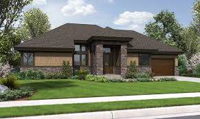 The facade of this craftsman cottage offers cedar shingles, stone accents and a columned front porch. Mascord House Plan 1332 The Thompson Prairie Style Houses Modern Contemporary House Plans Craftsman House Plans