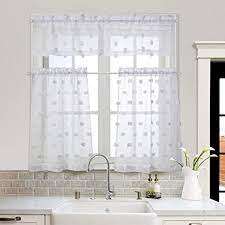 Kitchen curtains, tiers, swags, valances, and café tier curtains. Amazon Com Mysky Home Pom Pom Kitchen Curtains 36 Inch Length 3 Pieces Jacquard Rod Pocket Sheer Tier And Valance Curtain Sets Pompom White Kitchen Dining