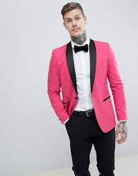 Black And Pink Suit Asos Design Slim Tuxedo Suit Jacket In Bright Pink With Black Contrast Lapel Homecoming Suits Tuxedo Wedding Suit Suits