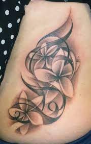 Black Ink Jasmine Flowers With Abstract Lines Tattoo On Side Jasmine Flower Tattoos Jasmine Tattoo Frangipani Tattoo